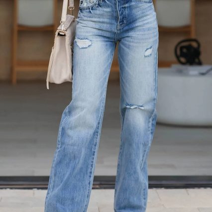 High Waisted Straight Leg Ripped Jeans