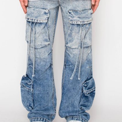 Baggy Fit Faded Wash Cargo Jeans
