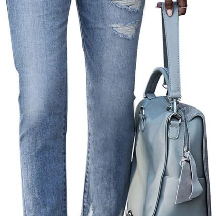 Women Jeans Mid Waisted Stretchy Ripped Distressed Tummy Control Straight Ankle Jean for Women Trendy 2025