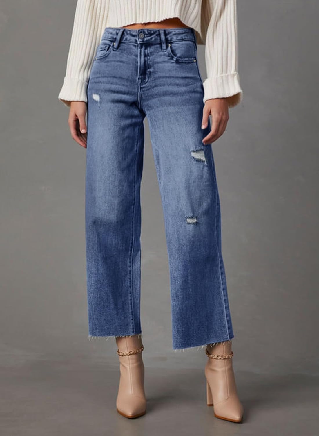 Women High Waist Baggy Jeans Wide Leg Casual Petite 2025 8 Points Length Stretch Denim Pants - Image 2