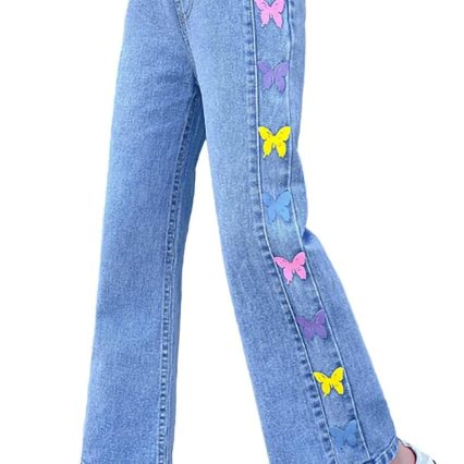 Girls Jeans Denim Elastic Wasit Wide Leg Baggy Pants Kids Clothes 4-14 Years