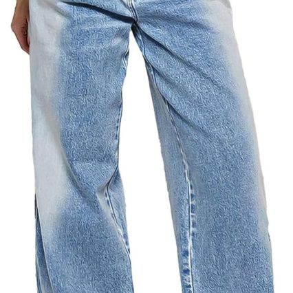 Wide Leg Jeans for Women Mid Waist Baggy Stitch Decor Denim Washed Pants Without Belt