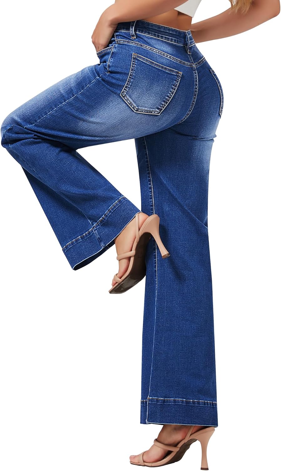 Women Wide Leg Jeans Casual High Waisted Stretchy Baggy Loose Long Trouser Jeans - Image 2