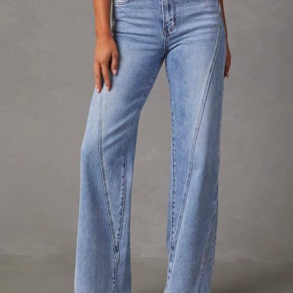Ladies Daily Jeans Button Straight Leg Denim Pants