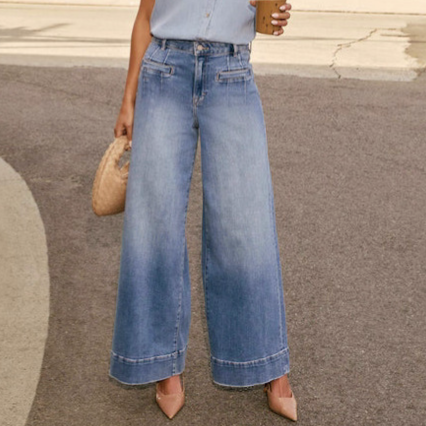 Women's Casual Wide Leg Stretch Washed Denim Pants